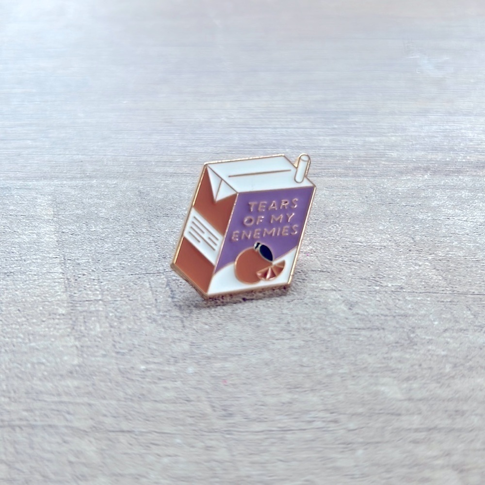 NWOT Tears of my Enemies juice box enamel pin